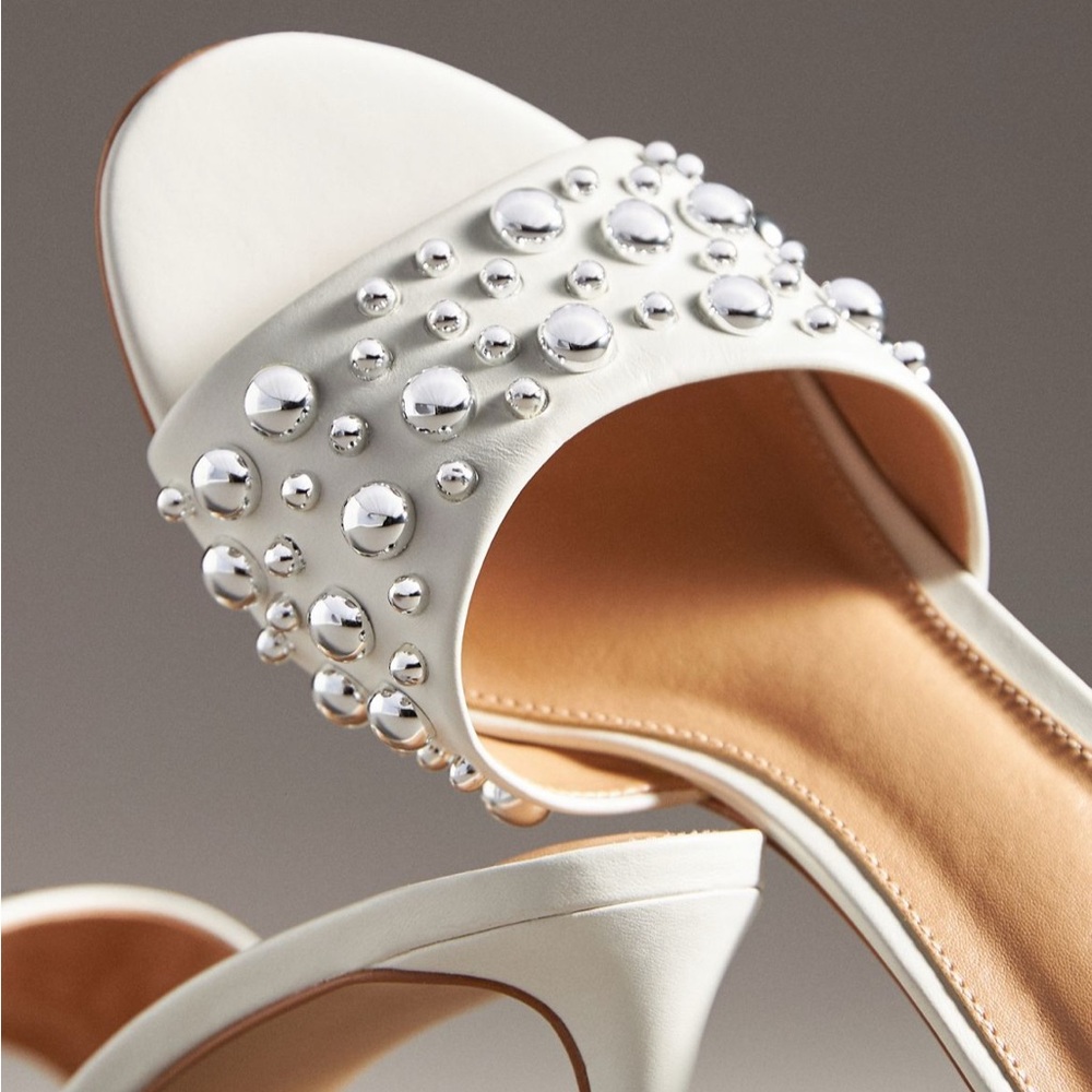 Anthropologie White bubble stud mules heels sandal size 7.5 Box Summer Bridal